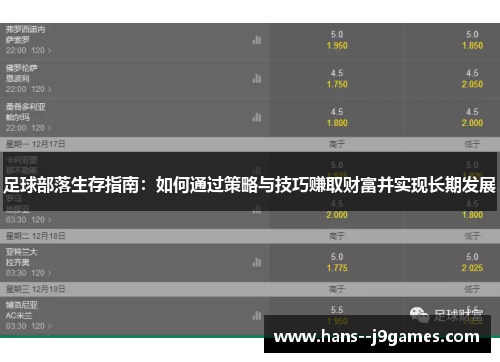 足球部落生存指南:如何通过策略与技巧赚取财富并实现长期发展 足球部落生存指南:如何通过策略与技巧赚取财富并实现长期发展